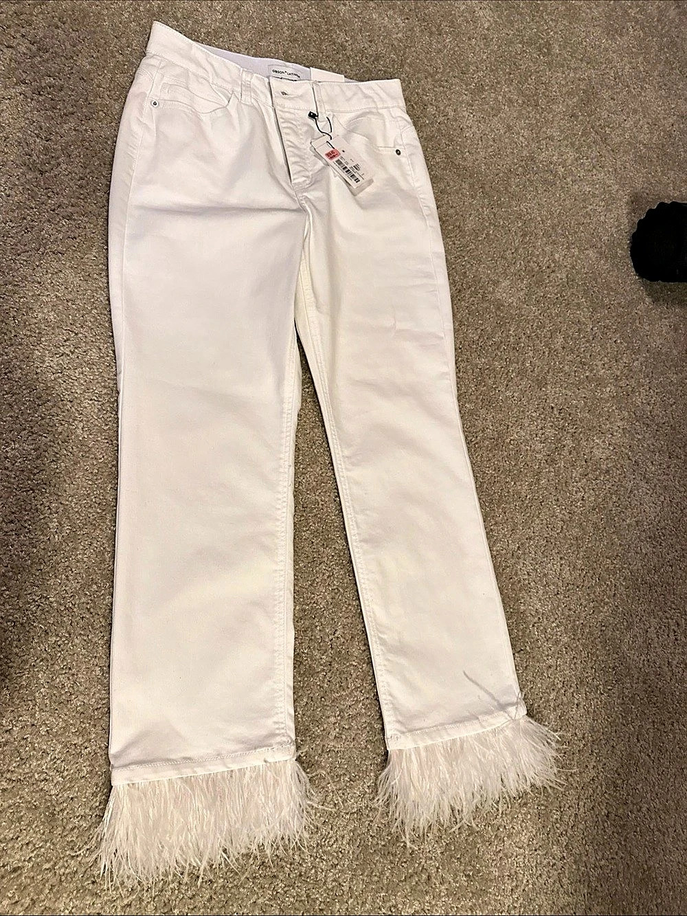 Gibson & Latimer Perfect Fit Slim Leg Fringe Hem Jeans White Waist 10 NWT